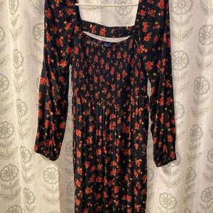 Floral Black and Red Women's Smocked Dress
